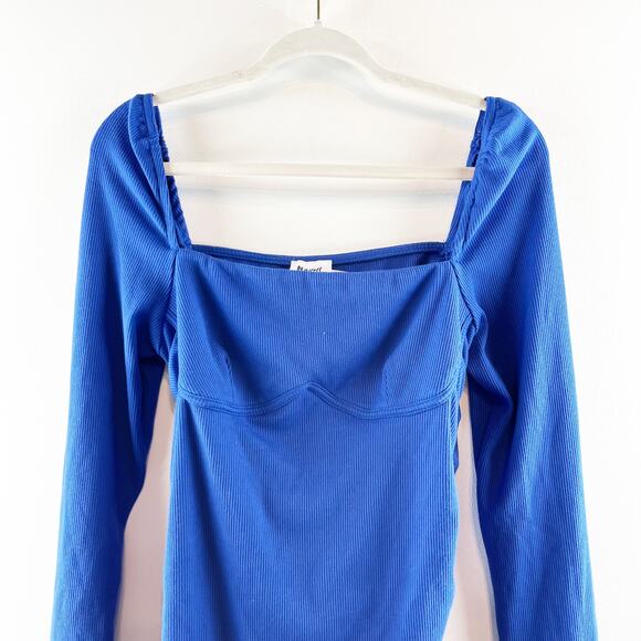 Princess Polly Portia Long Sleeve Ribbed Square Neck Mini Dress Blue 12 - Picture 3 of 10